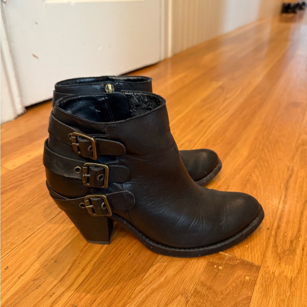 SCHUTZ Black Ankle Booties with Buckle Accent